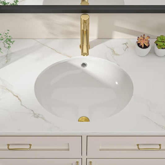 Dcolora 19 In. Oval Undermount Bathroom Sink, Ceramic Porcelain Under Counter Sink Basin for Vanity Tops, Smooth Oval Design with Clean Edge for Modern Bathrooms, 16"D x 19"W x 9"H