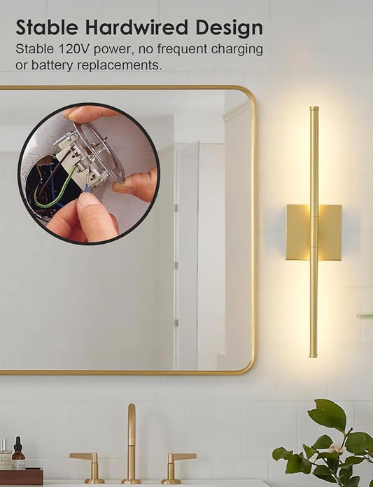 20.4 Inch Hardwired Wall Sconces Set of Two, 3000K Warm White Dimmable Modern Wall Sconces, 350° Rotate LED Light Fixtures Wall Lamp for Bathroom Living Room Bedroom Bedside, Gold