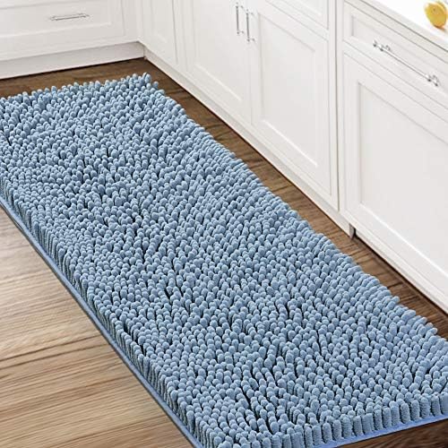 H.VERSAILTEX Bathroom Rugs Bath Mats Non Slip Luxury Chenille Bathroom Runner Rug 59x20 Extra Soft and Absorbent Shaggy Rugs Washable Dry Fast Area Carpet Mats, Tub - Cool Blue