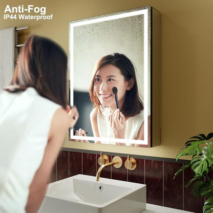 LED Lighted Bathroom Medicine Mirror Cabinet with Sockets & USBs, Anti-Fog Dimmable Light and Color Adjustment, Easy to Install Aluminum Cabinet (20 * 28 Left Hinge)