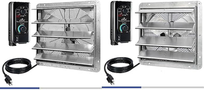 iLiving 18" & 16" Wall Mounted Shutter Exhaust Fans, Automatic Shutter, Thermostat & Variable Speed Controller, 1736 & 1200 CFM, Silver