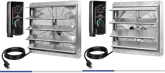 iLiving 18" & 16" Wall Mounted Shutter Exhaust Fans, Automatic Shutter, Thermostat & Variable Speed Controller, 1736 & 1200 CFM, Silver
