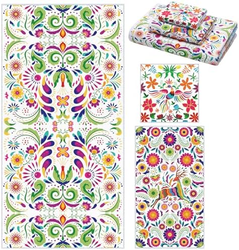 Moukeren Set of 3 Mexican Bath Towels, Decorative Towels for Bathroom