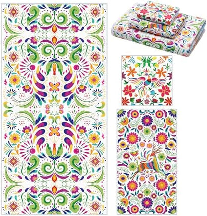 Moukeren Set of 3 Mexican Bath Towels, Decorative Towels for Bathroom