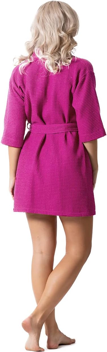 Lightweight Waffle Knit Bath, Spa & Bridesmaids Kimono Short Robes for Women - Quick Dry & Soft