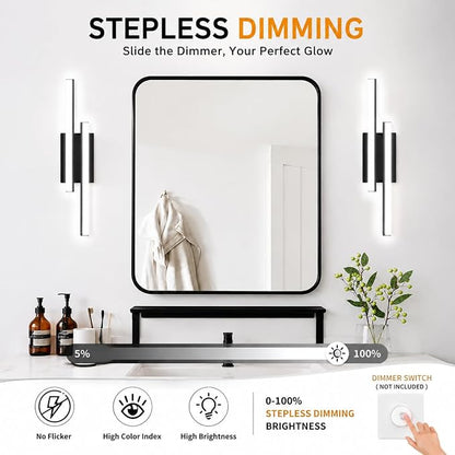 Bathroom Light Fixtures Over Mirror: 24 Inch Modern Black LED Vanity Light Bar ETL Certified | Retractable Dimmable Bathroom Lamp IP44 - Wall Light Fixture, 5700K Cool White(1 Pack)