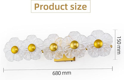 MantoLite Bathroom Light Fixtures Modern Vanity Light Over Mirror Adjustable 3000K-6000K Picture Lights Art Light with Floral Clear Glass Shades for Living Room Bedroom Wall Sconces (5 Light Gold)