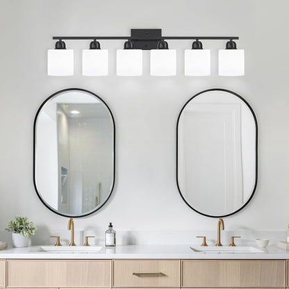 6-Light Black Vanity Lights for Bathroom, Modern Bathroom Vanity Lighting Fixtures Over Mirror, Bathroom Light Fixtures for Bathroom Mirror, Living Room, Hallway, Vanity Table, E26 Base