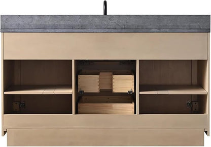 60 Inch Bathroom Vanity with Single Sink & Black Ceramic Top, MDF Material Vanity Cabinet with Basin Combo, Soft-Closing Doors, Removable Shelf, Backsplash