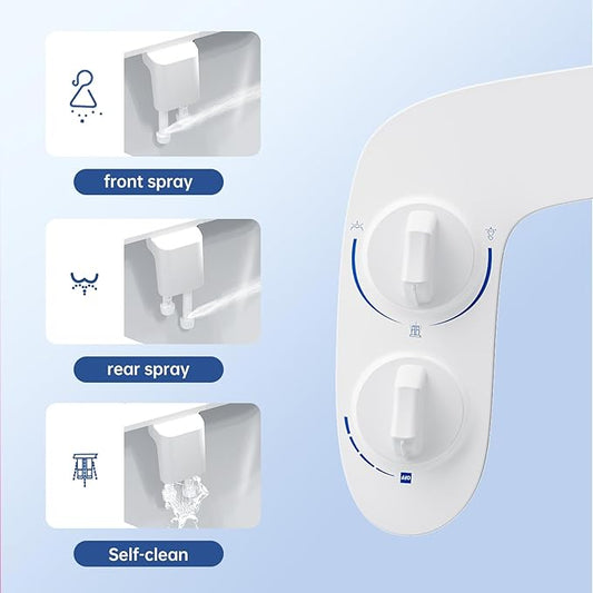 Bidet Attachment for Toilet, Split 3-Function Cold Water Bidet with White Control Dial, Non-Electric Bidet Attachment for Feminine Care and Daily Hygiene