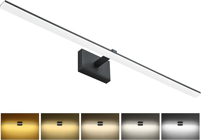 48in Black Bathroom Vanity Light Over Mirror Modern Bath Lighting Fixtures Over Mirror 32W LED Bathroom Lights Bar 5CCT Dimmable