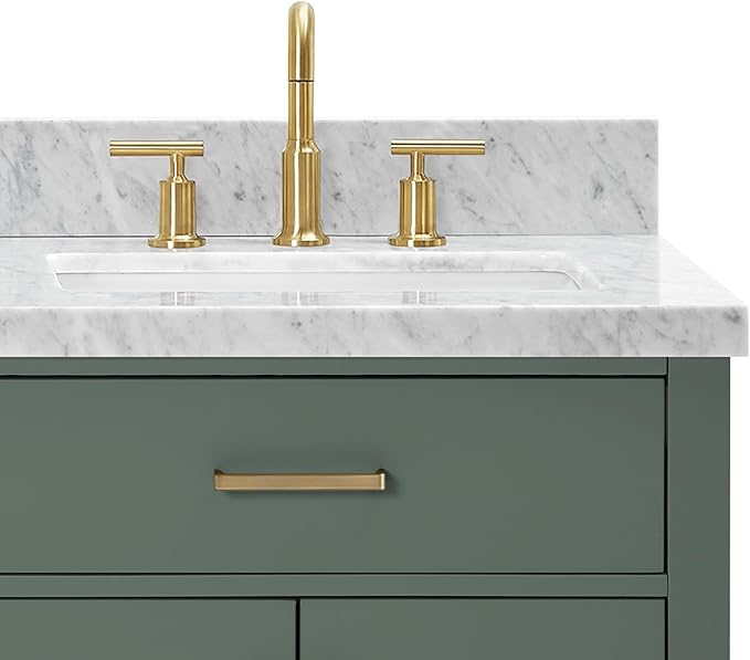 ARIEL Hepburn 67 Inch Double Rectangle Sink Bathroom Vanity with Carrara White Marble Countertop 1.5 Inch in Vintage Green