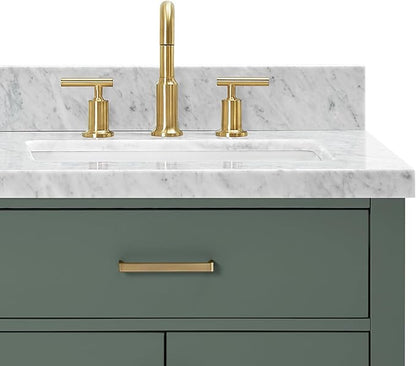 ARIEL Hepburn 67 Inch Double Rectangle Sink Bathroom Vanity with Carrara White Marble Countertop 1.5 Inch in Vintage Green