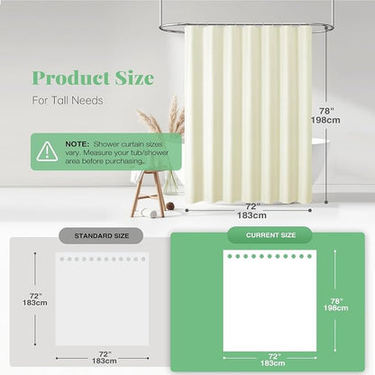 Long Waffle Shower Curtain 256 GSM Heavy Fabric 72x78 Cream/Ivory | 78 Inch Long, Thick Cloth, Weighted Hem, Water Repellent, Tall Hotel Luxury Polyester Shower Curtains for Bathroom 12 Hooks