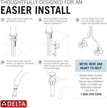 Delta Nicoli Brushed Nickel Bathroom Faucet 1 Hole, Single Hole Bathroom Sink Faucet for Vanity, Push-Pop Drain Assembly, Stainless 15749LF-SS
