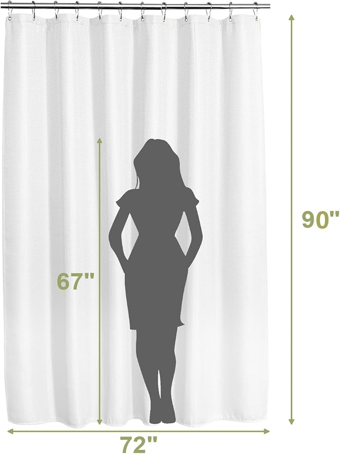 AmazerBath Extra Long Shower Curtain 90 Inches Long, White Shower Curtain Extra Tall 72x90 Inches, Fabric Shower Curtains for Bathroom, Heavy Duty 240G Waffle Textured, Rustproof Metal Grommets