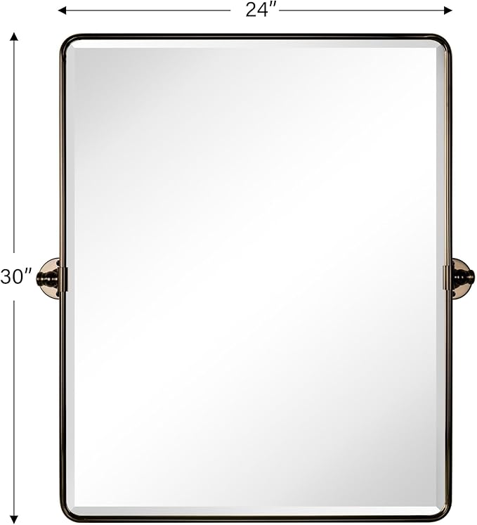 Farmhouse Pivot Rectangle Bathroom Mirror Oil Rubbed Bronze Metal Framed Tilting Beveled Vanity Mirrors for Wall, Overall 27.91x 30 inches (Mirrror 24 x 30 inches)