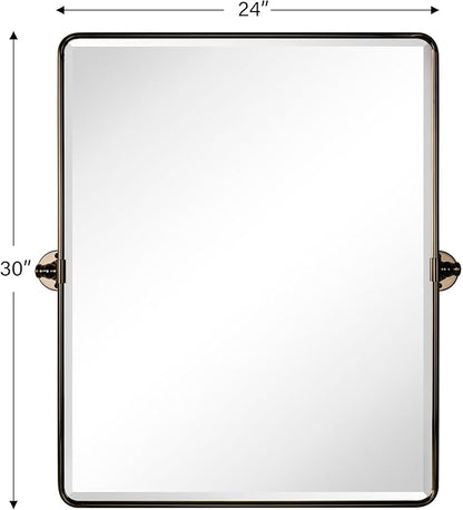 Farmhouse Pivot Rectangle Bathroom Mirror Oil Rubbed Bronze Metal Framed Tilting Beveled Vanity Mirrors for Wall, Overall 27.91x 30 inches (Mirrror 24 x 30 inches)