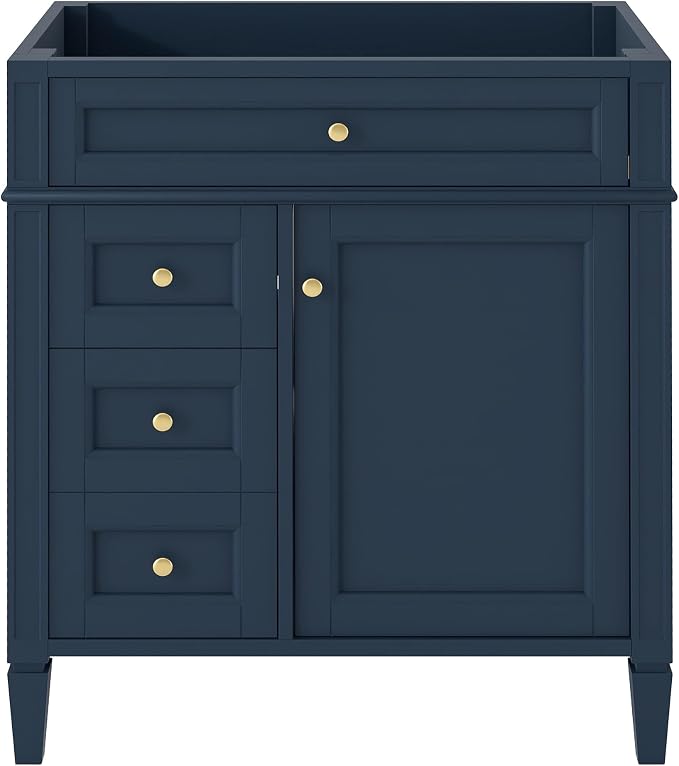 30" Bathroom Vanity Without Top Sink,Modern Freestanding Bath Storage Cabinet with 2 Soft-Close Drawers & Tip-Out Tray,Solid Wood Vanity Only w/Adjustable Shelf & Door Organizer,Blue