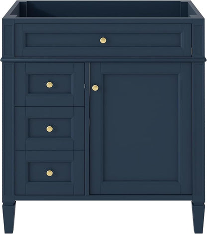 30" Bathroom Vanity Without Top Sink,Modern Freestanding Bath Storage Cabinet with 2 Soft-Close Drawers & Tip-Out Tray,Solid Wood Vanity Only w/Adjustable Shelf & Door Organizer,Blue
