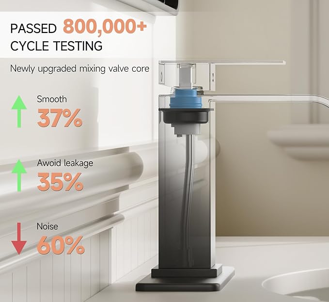 Matte Black Bathroom Faucets, Evolvegoods Modern Waterfall Bathroom Faucet, Single Handle 1 or 3 Hole Bathroom Sink Faucet, RV Mixer Tap Vanity Faucet with Deck Plate, Pop-up Drain and Supply