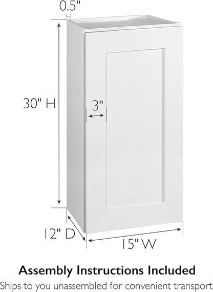 Design House Brookings Shaker Unassembled Wall Kitchen Cabinet W1530, 15 W x 12 D x 30 H, Painted White, Solid Wood, Design House, 561696
