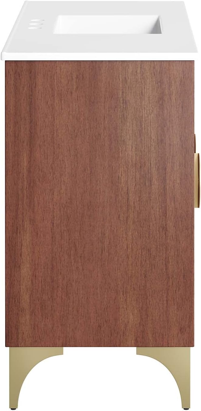Modway Daylight Bathroom Vanity Cabinet with Ceramic Basin, 48" Single Sink, White Walnut