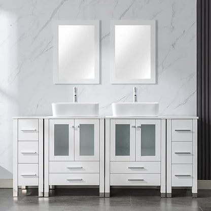 LUCKWIND 72" Double 24-in Bathroom Vanity with Sink Combo, Elegant Series with Two 12.6-in Side Cabinets, Painted Frame, Including White Rectangle Sinks, Faucets Without Mirrors, White