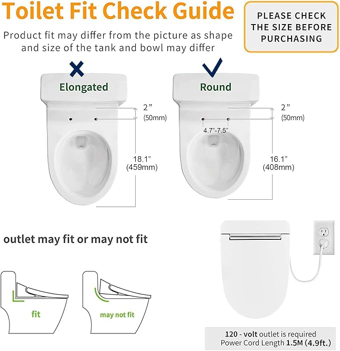 Bidet Toilet Seat Electric Warm Water Bidet with Warm Air Drying, Heated Seat Bidets with Self-cleaning Nozzle Temperature Adjustable White (Round)