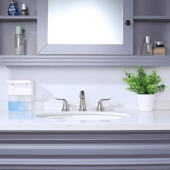WOWOW Widespread Bathroom Faucet 2 Handle 3 Hole Solid Brass Stainless Steel Vanity Lavatory Bathroom Basin Brushed Nickel Sink Faucets with Pop Up Drain Stopper