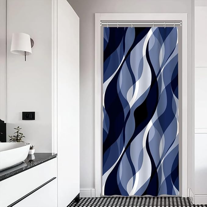 Stall Shower Curtain, Small Navy Blue Shower Curtain Set for Bathroom Modern Waterproof Narrow Ombre Shower Curtain Set with Hooks, 36x72 Inch