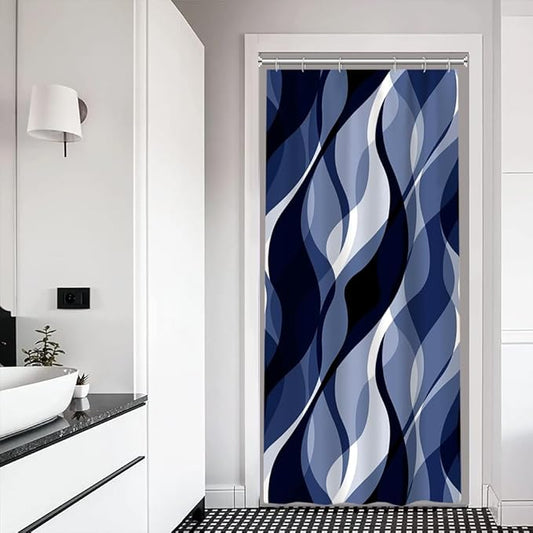 Stall Shower Curtain, Small Navy Blue Shower Curtain Set for Bathroom Modern Waterproof Narrow Ombre Shower Curtain Set with Hooks, 36x72 Inch
