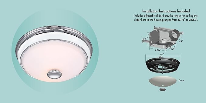 Good Housekeeping Abbey 81021 Decorative Bathroom Ventilation Exhaust Fan with Lighting, Medium, Chrome & Porcelain
