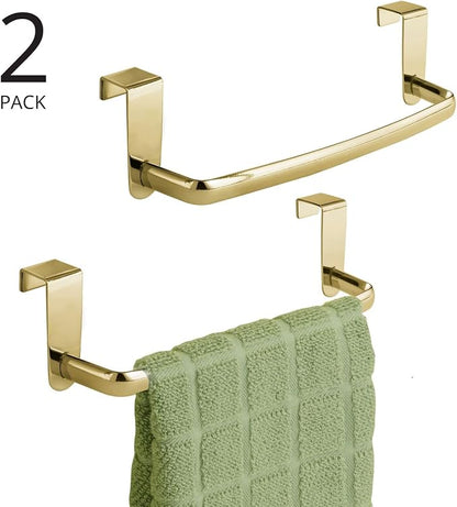 mDesign Steel Metal Wire Over Cabinet Towel Rack Storage Organizer - Hang on Cabinet or Door - Towel Bar Holder for Kitchen - Holds Hand Towels, Washcloths - Spira Collection, 2 Pack, Soft Brass