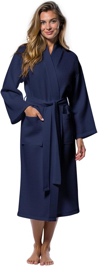 Turquaz Womens Lightweight Waffle Kimono Bathrobe for Men - Soft Quick-Dry Spa & Summer Towel Robe, Cotton Blend