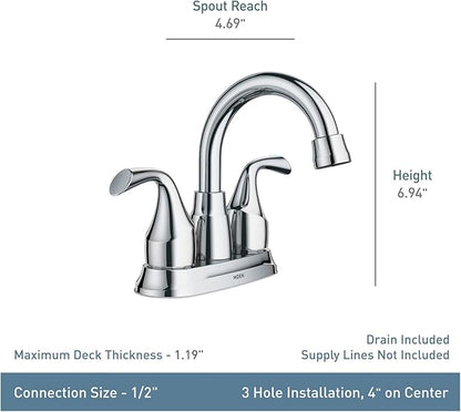 Moen Idora Chrome Two-Handle Centerset Bathroom Sink Faucet with Drain Assembly, 84115 (Pack of 2)