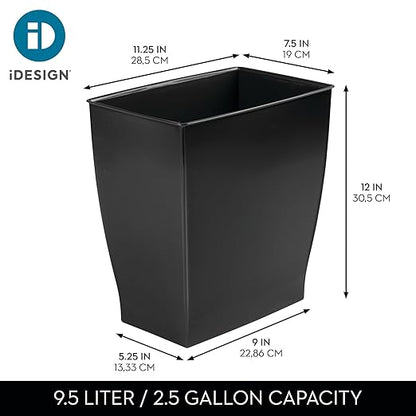 iDesign Small Plastic Bathroom Trash Can, Slim Rectangle, 2-Pack, Black | Garbage Bin for Bedroom, Office, Dorm