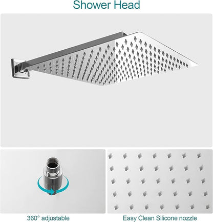 Lordear 10 Inch Shower Head Faucet Wall Mounted Chrome Polished Rainfall Shower System Set Stainless Steel Showerhead with Handheld Combo, Brass Valve Included