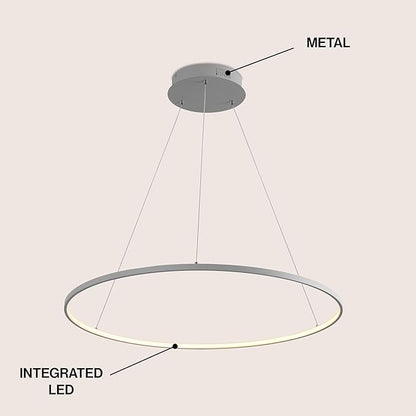 JONATHAN Y 35" Gray Modern Integrated LED Pendant Light, Dimmable Round Hoop Chandelier for Kitchen Island, Dining Room, Adjustable Height Metal Hanging Light (JYL7220E)