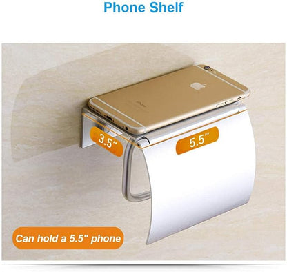 Toilet Paper Holder Wall Mounted with Phone Shelf Tray for Bathroom Restroom Hotel,Aluminum TP Holder Wall Mount with Cover Lid Metal Modern Rust Free Universal Tissue fit Mega Roll, Matte Silver | With Cover Lid, Cat Proof, Aluminum Metal, Rustproof, ...