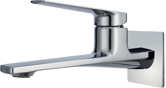 Modern Wall Mount Bathroom Faucet – Chrome,Solid Brass Single Handle with Flip Aerator (2 Flow Modes), Rough-in Valve for Concealed Installation