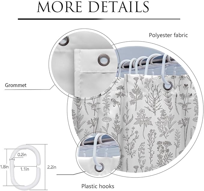 Coxila Vintage Floral Shower Curtain Extra Wide Large Long Clawfoot Tub Wrap Around Flower Retro Farmhouse Rustic Botanical Spring Country Cottage Bathroom 108 x 72 Inch Polyester Fabric 18 Pack Hooks