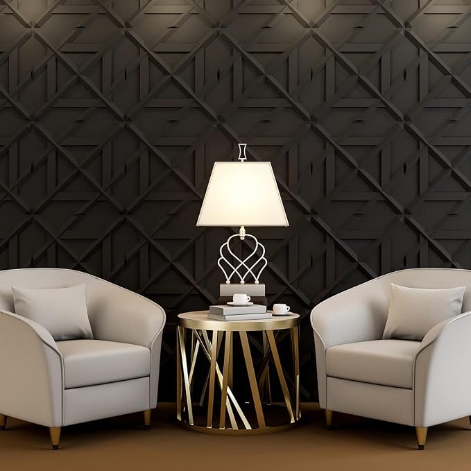 Art3d Decorativ PVC Glue-Up 3D Wall Panel, 19.7 x 19.7 in, 12-Pack, Black | Waterproof, Scratch Resistant, Wall & Ceiling Decor Panels, Ideal for Commercial Spaces
