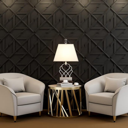 Art3d Decorativ PVC Glue-Up 3D Wall Panel, 19.7 x 19.7 in, 12-Pack, Black | Waterproof, Scratch Resistant, Wall & Ceiling Decor Panels, Ideal for Commercial Spaces