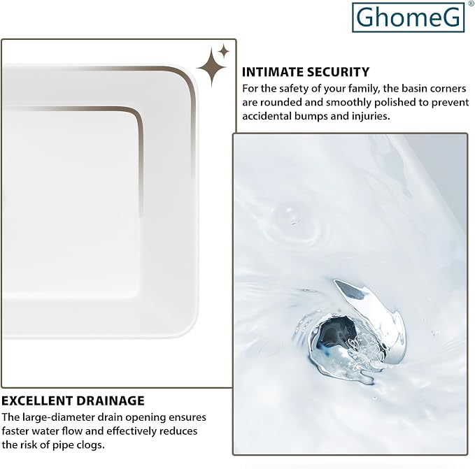 White Bathroom Vessel Sink Ceramic Vanity Art Basin Above Counter | 21"x14" Rectangular Bathroom Sink Porcelain Vessel Vanity Sink