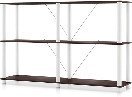 Homes: Inside + Out Apexa Modern 3-Tier Extra Wide Shelving Units, Collectibles Display Shelves, Easy Assembly Console Table, Home Storage Organizer for Living Room, Bedroom, Office, Espresso