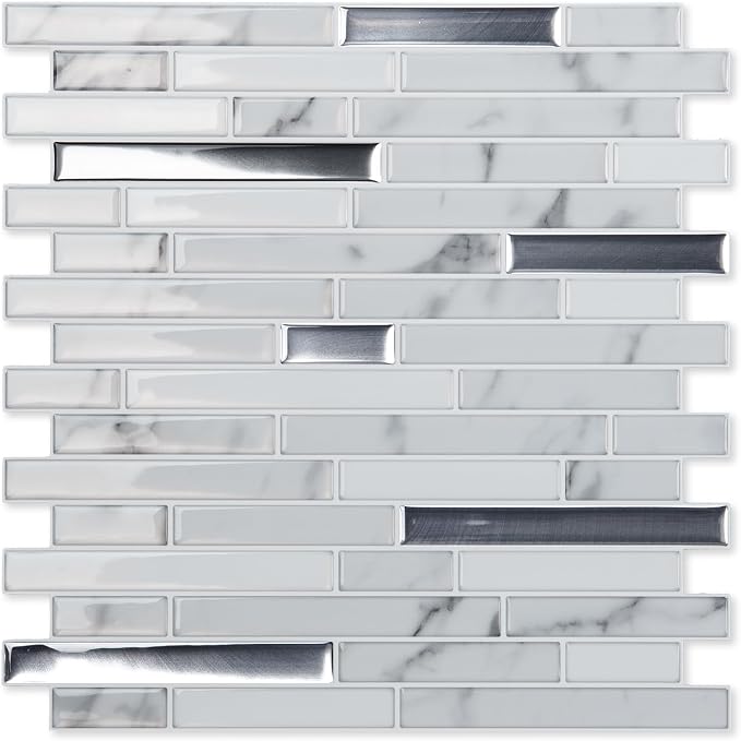 LONGKING 10-Sheet Extra Thick Peel and Stick Backsplash Tiles, Waterproof Kitchen Backsplash Peel and Stick Tile, Self-Adhesive Backsplash for Kitchen, Gray Marble | Peel and stick backsplash, self-adhesive wall tile, Gray Marble, extra thick, waterpro...