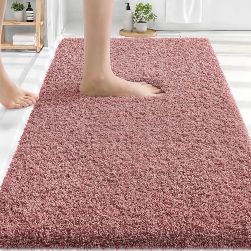 OLANLY Microfiber Bathroom Rugs 30x20, Soft Absorbent Bath Mat, Deep Rose