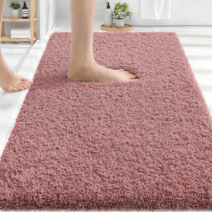 OLANLY Microfiber Bathroom Rugs 30x20, Soft Absorbent Bath Mat, Deep Rose