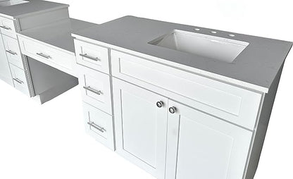 DSR 102'' Double Bathroom Vanity Cabinet with Carrara Quartz Top White Shaker Style Dovetail Drawers Vanity Desk Solid Wood Plywood MDF (102'' with Seven Drawers)